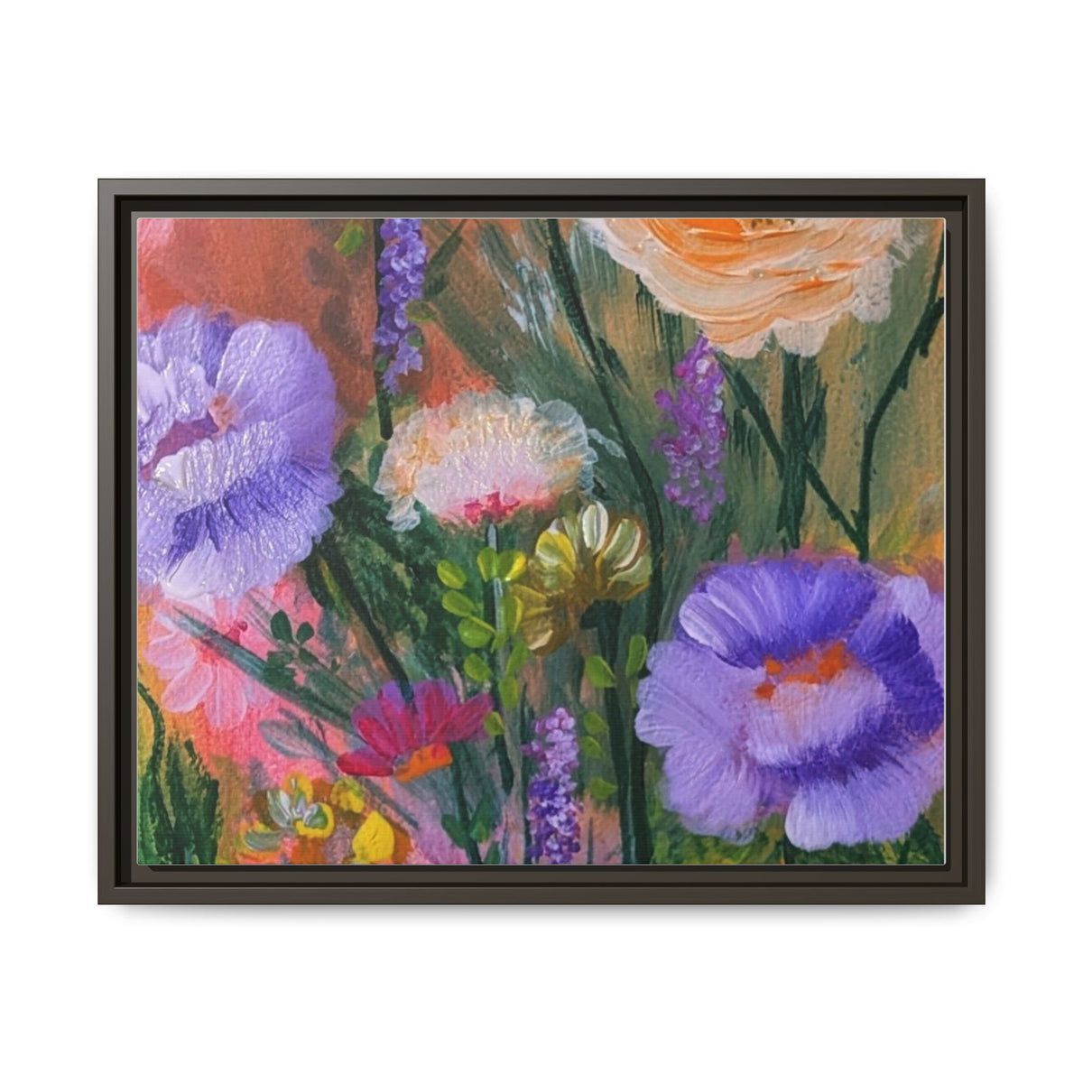 Framed Floral Canvas Print — Colorful Wildflower Bouquet Art