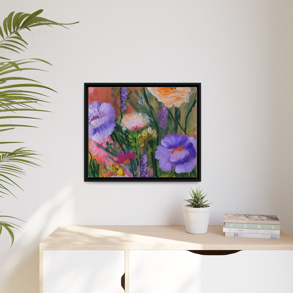 Framed Floral Canvas Print — Colorful Wildflower Bouquet Art