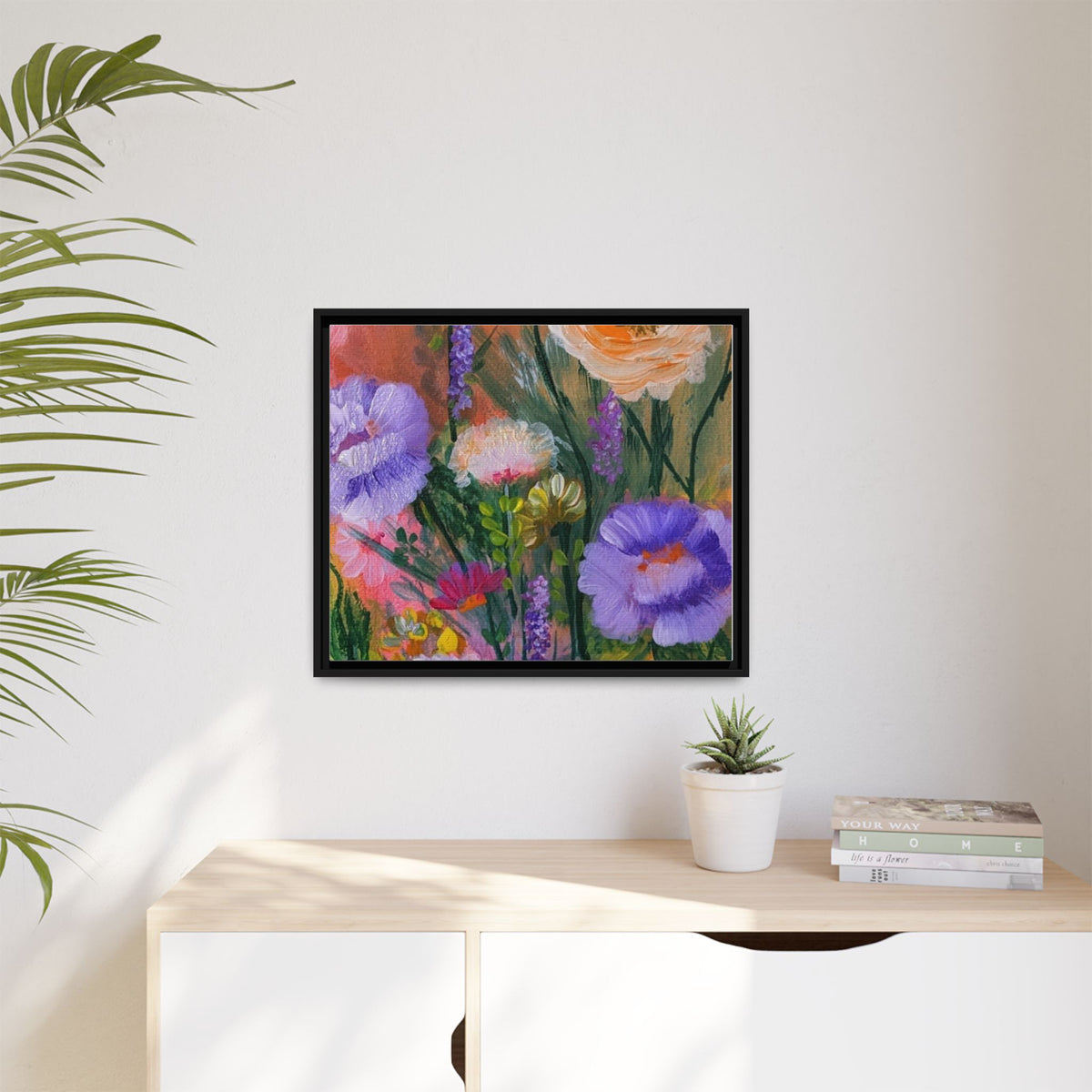 Framed Floral Canvas Print — Colorful Wildflower Bouquet Art