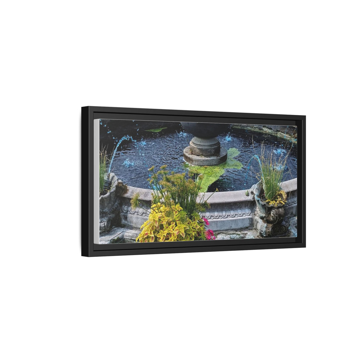 Framed Matte Canvas Fountain Garden Print