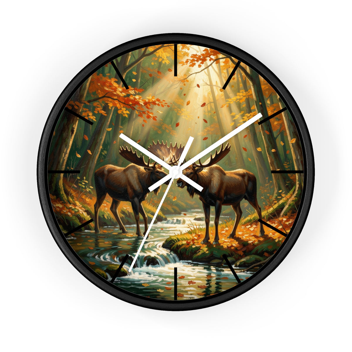 Moose in Autumn Wall Clock — Rustic Woodland Nature Clock