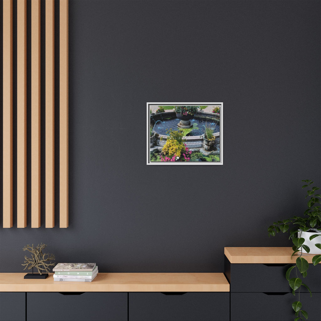 Framed Matte Canvas Fountain Garden Print
