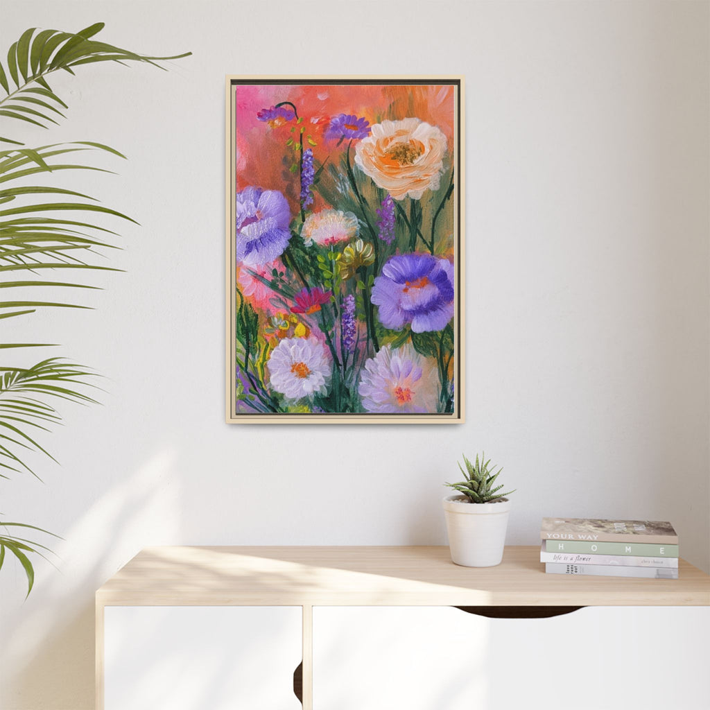 Framed Floral Canvas Print — Colorful Wildflower Bouquet Art