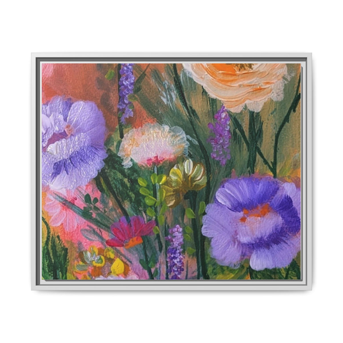 Framed Floral Canvas Print — Colorful Wildflower Bouquet Art