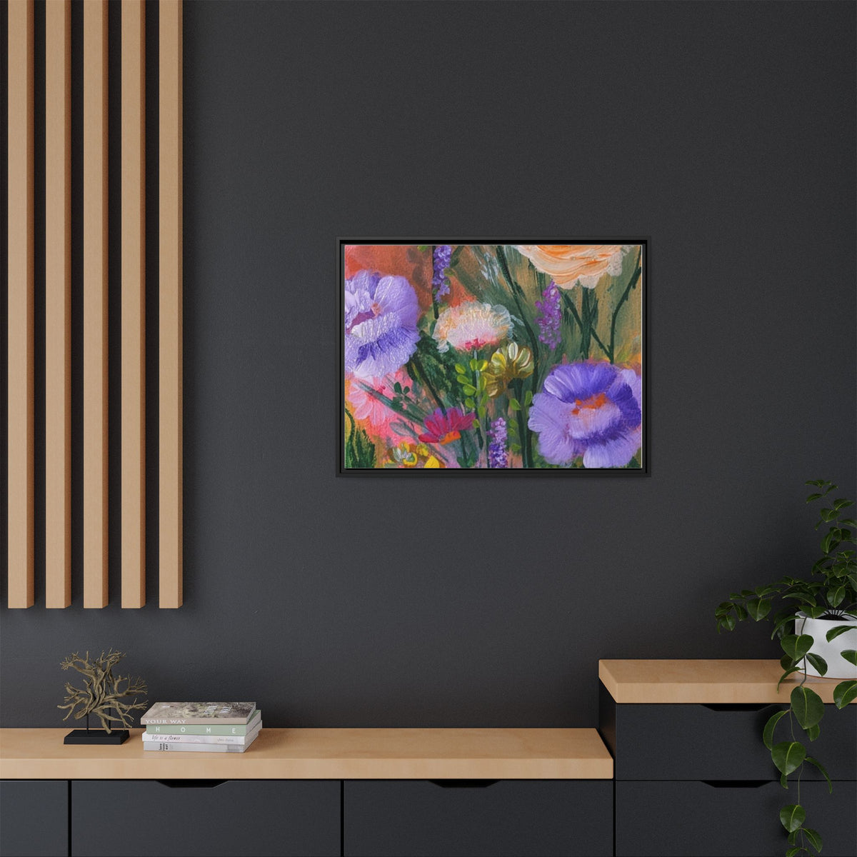 Framed Floral Canvas Print — Colorful Wildflower Bouquet Art