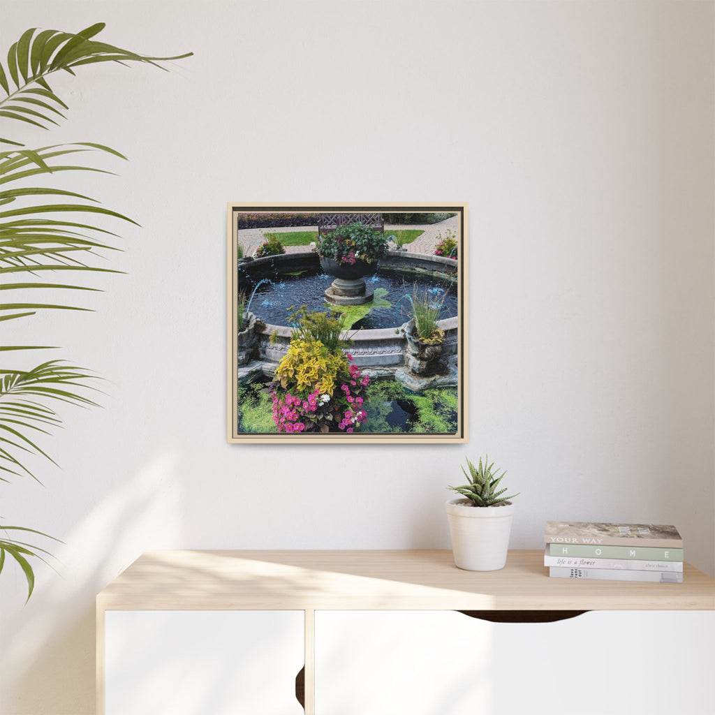 Framed Matte Canvas Fountain Garden Print