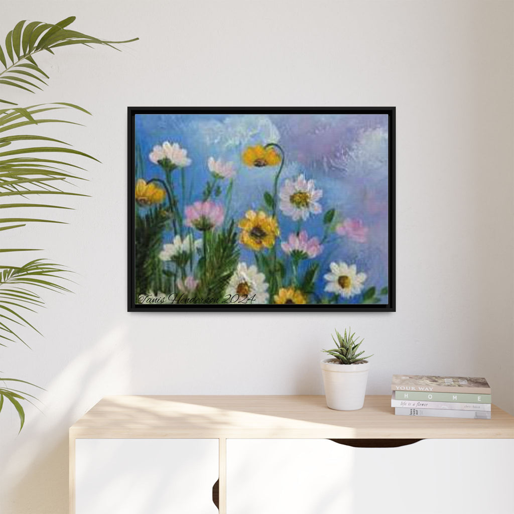 Framed Floral Meadow Canvas Print — Daisies & Wildflowers Art