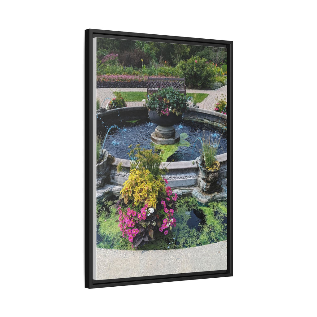 Framed Matte Canvas Fountain Garden Print