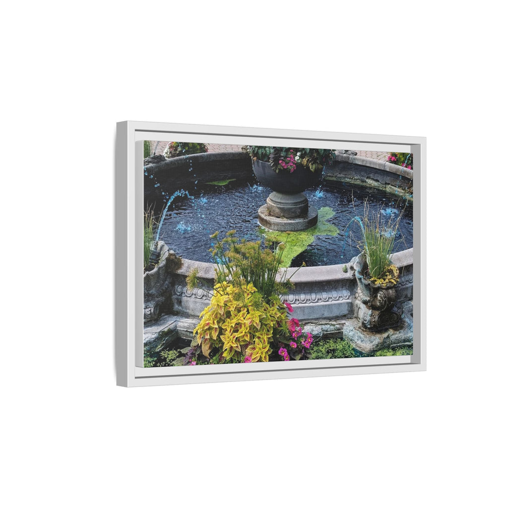 Framed Matte Canvas Fountain Garden Print