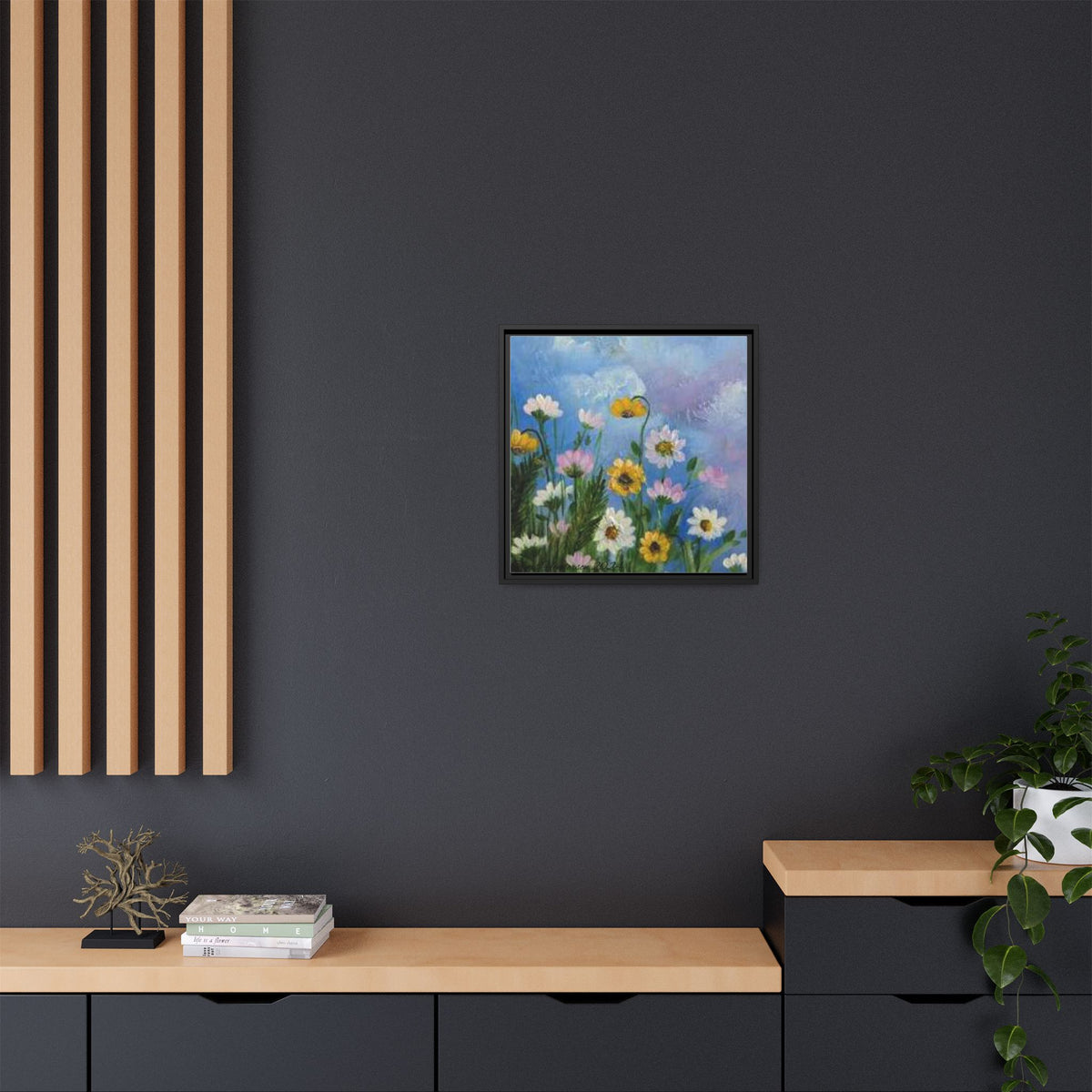 Framed Floral Meadow Canvas Print — Daisies & Wildflowers Art
