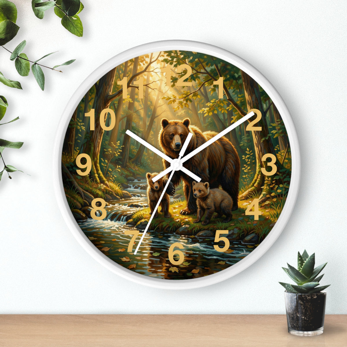 Bear Family Forest Wall Clock – Woodland Mom & Cubs Nature Decor
