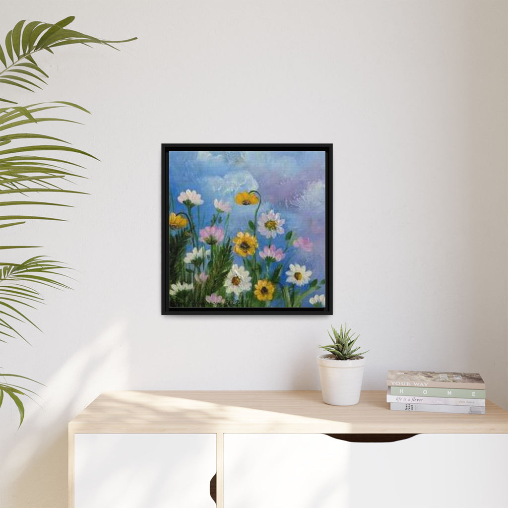 Framed Floral Meadow Canvas Print — Daisies & Wildflowers Art