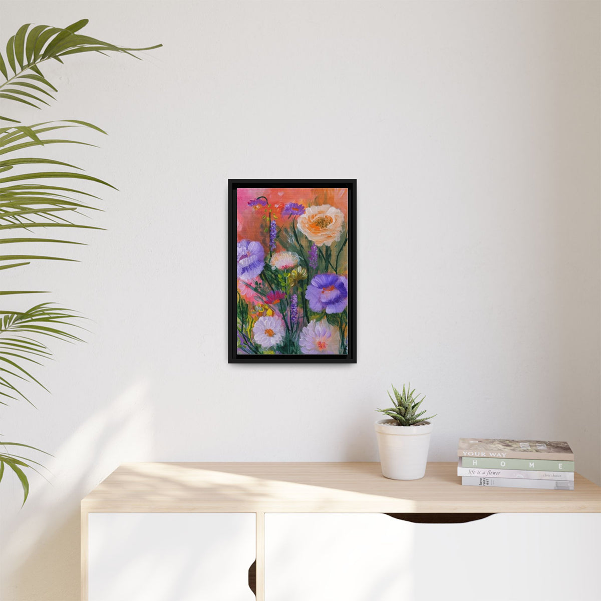 Framed Floral Canvas Print — Colorful Wildflower Bouquet Art