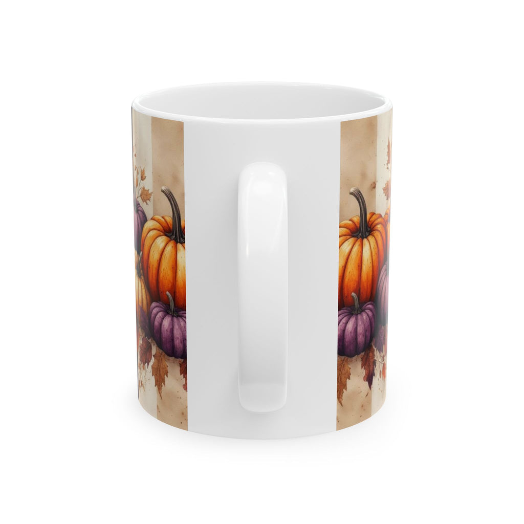 Autumn Pumpkin Mug — Orange & Purple Fall Ceramic Coffee Cup (11oz/15oz)