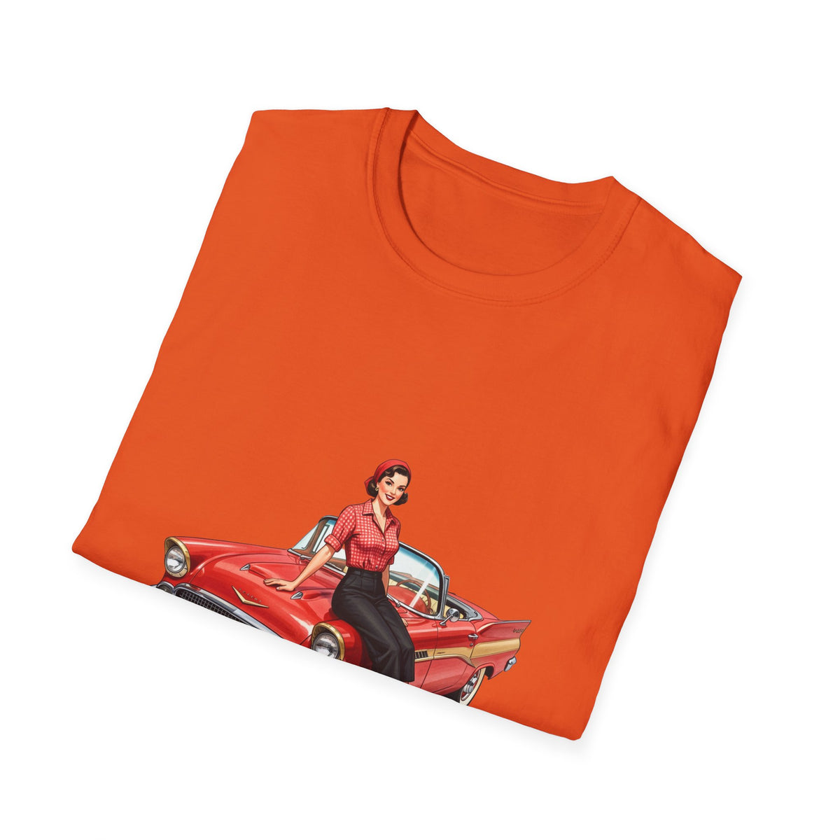 Vintage Pin-Up Girl on Red Classic Car T-Shirt