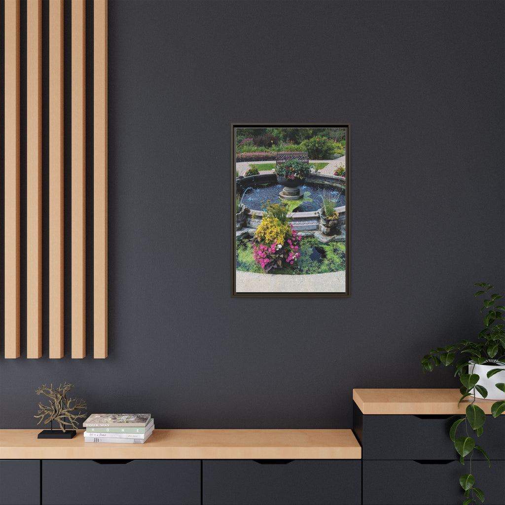 Framed Matte Canvas Fountain Garden Print
