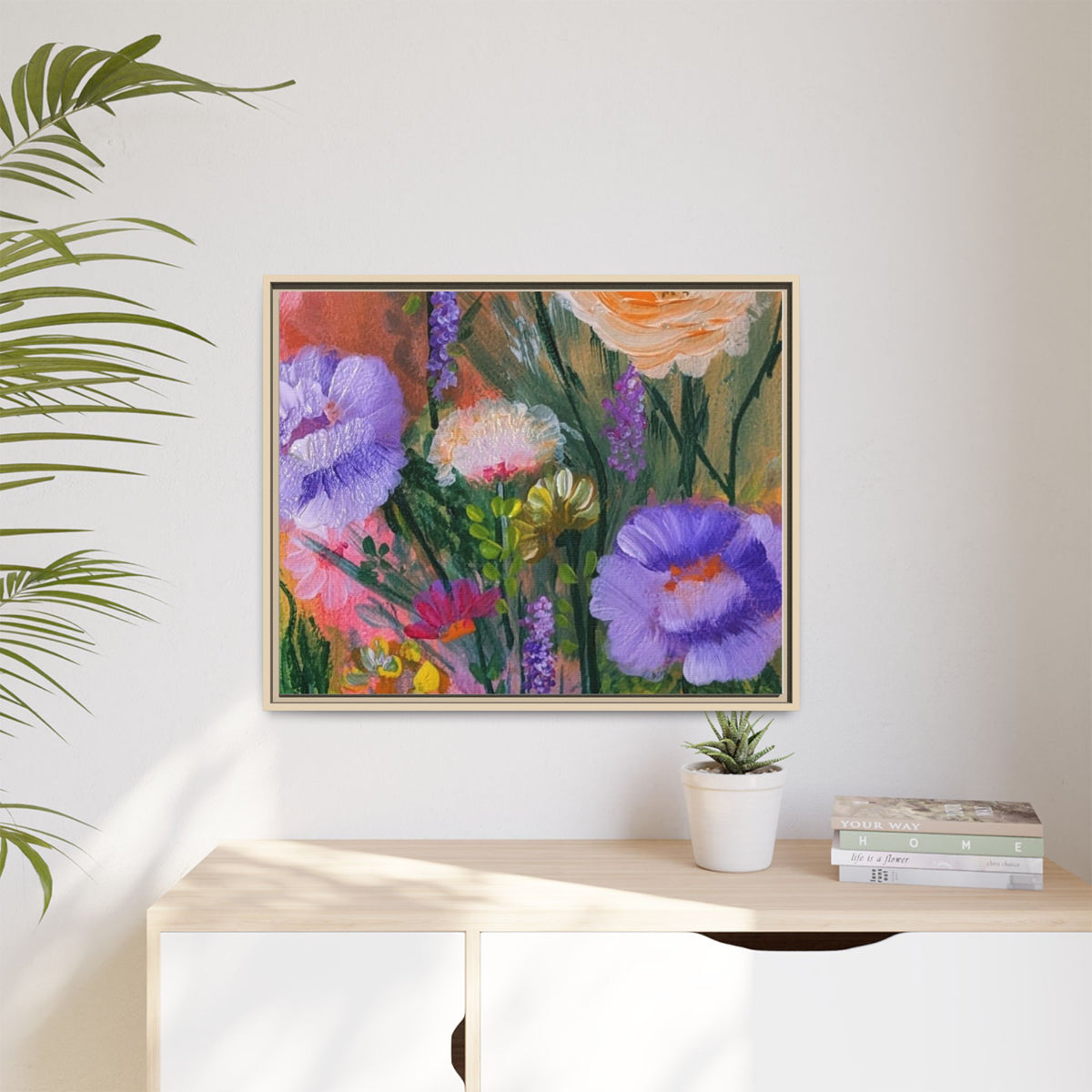 Framed Floral Canvas Print — Colorful Wildflower Bouquet Art