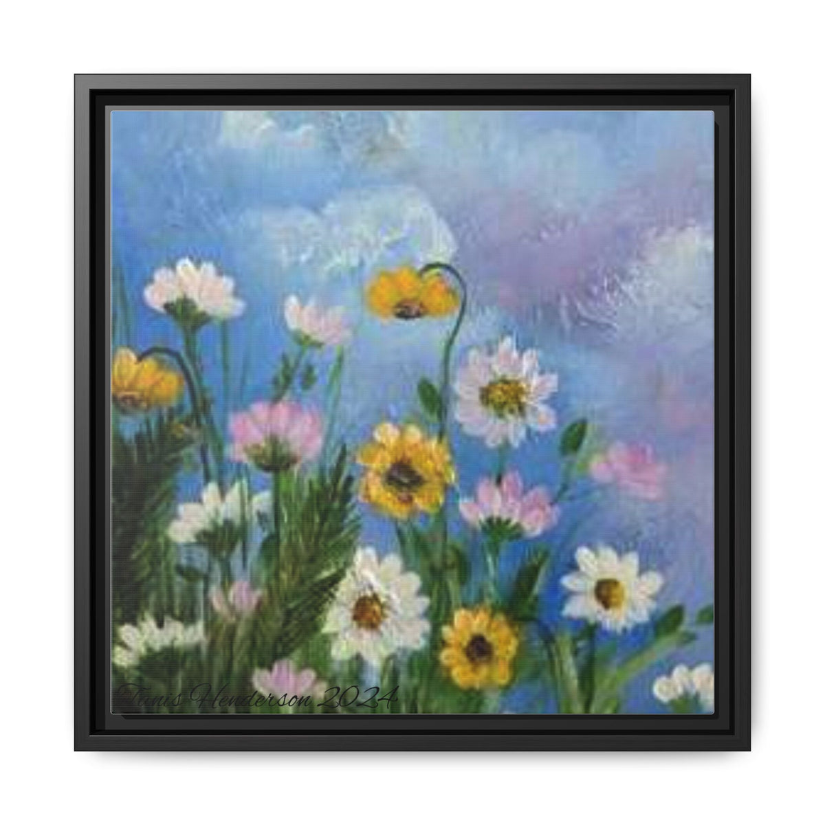 Framed Floral Meadow Canvas Print — Daisies & Wildflowers Art
