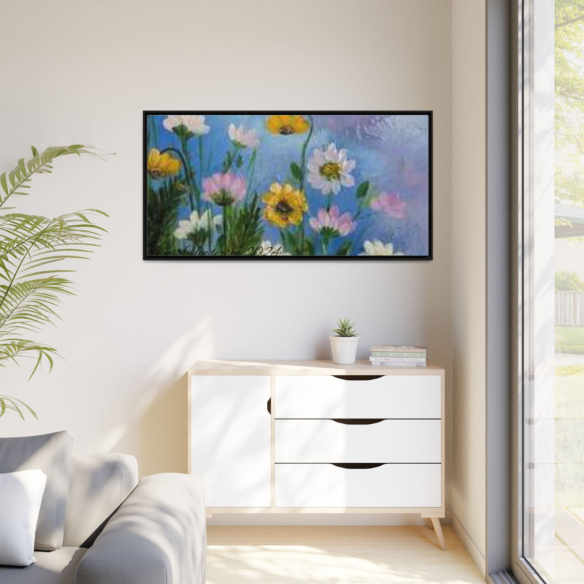 Framed Floral Meadow Canvas Print — Daisies & Wildflowers Art