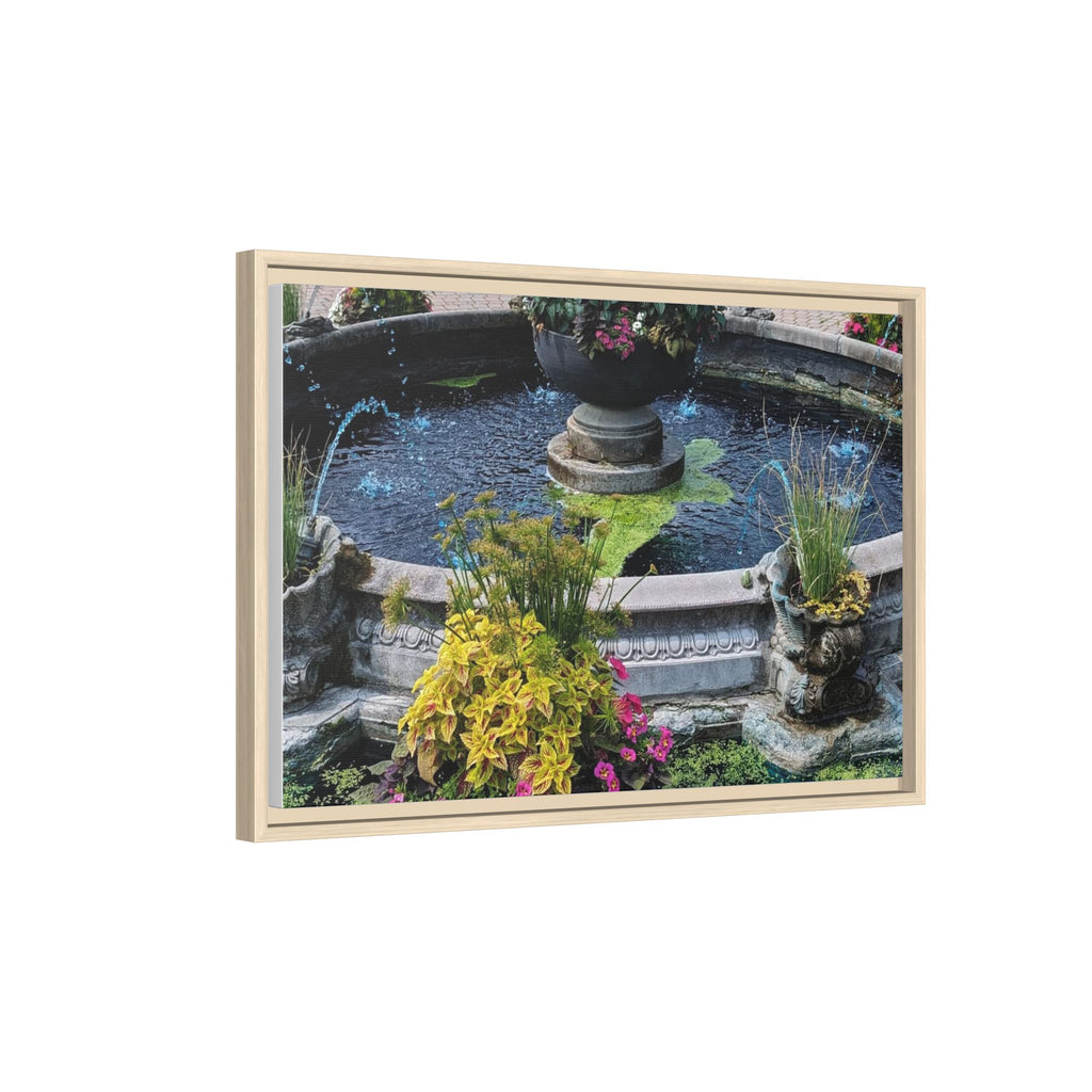 Framed Matte Canvas Fountain Garden Print