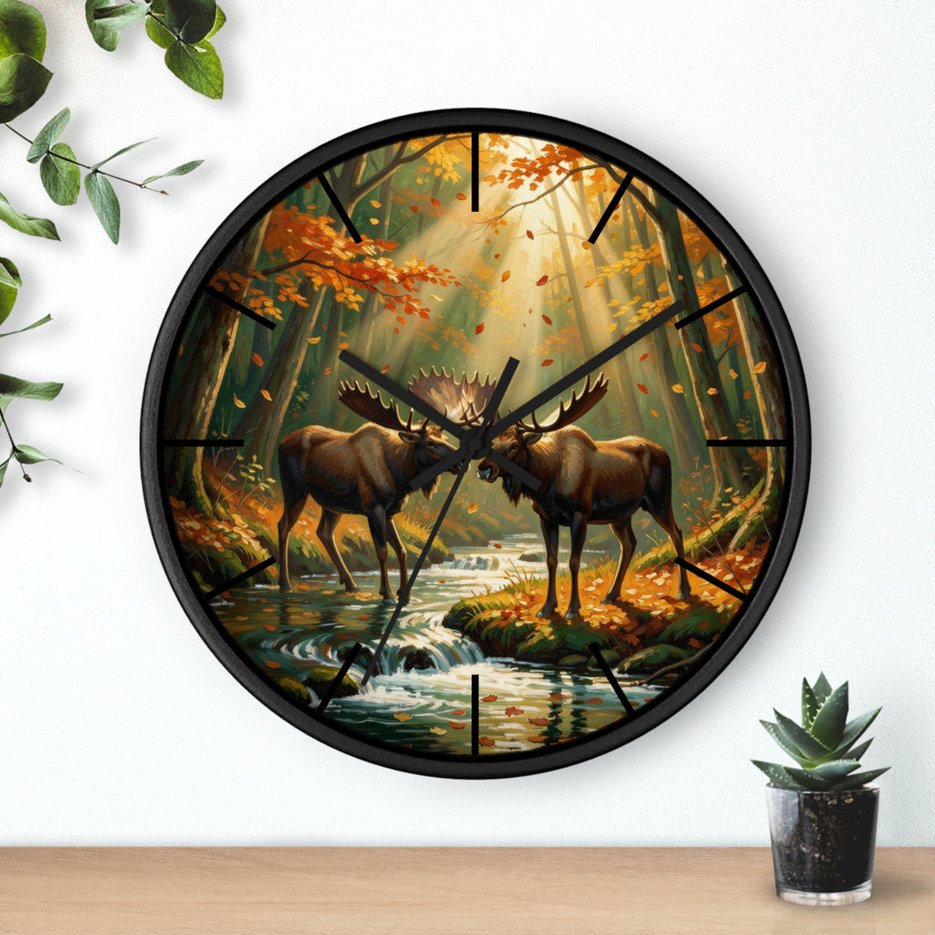 Moose in Autumn Wall Clock — Rustic Woodland Nature Clock