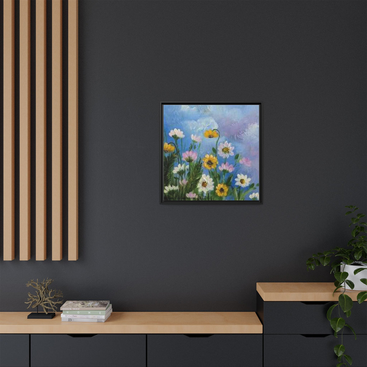 Framed Floral Meadow Canvas Print — Daisies & Wildflowers Art