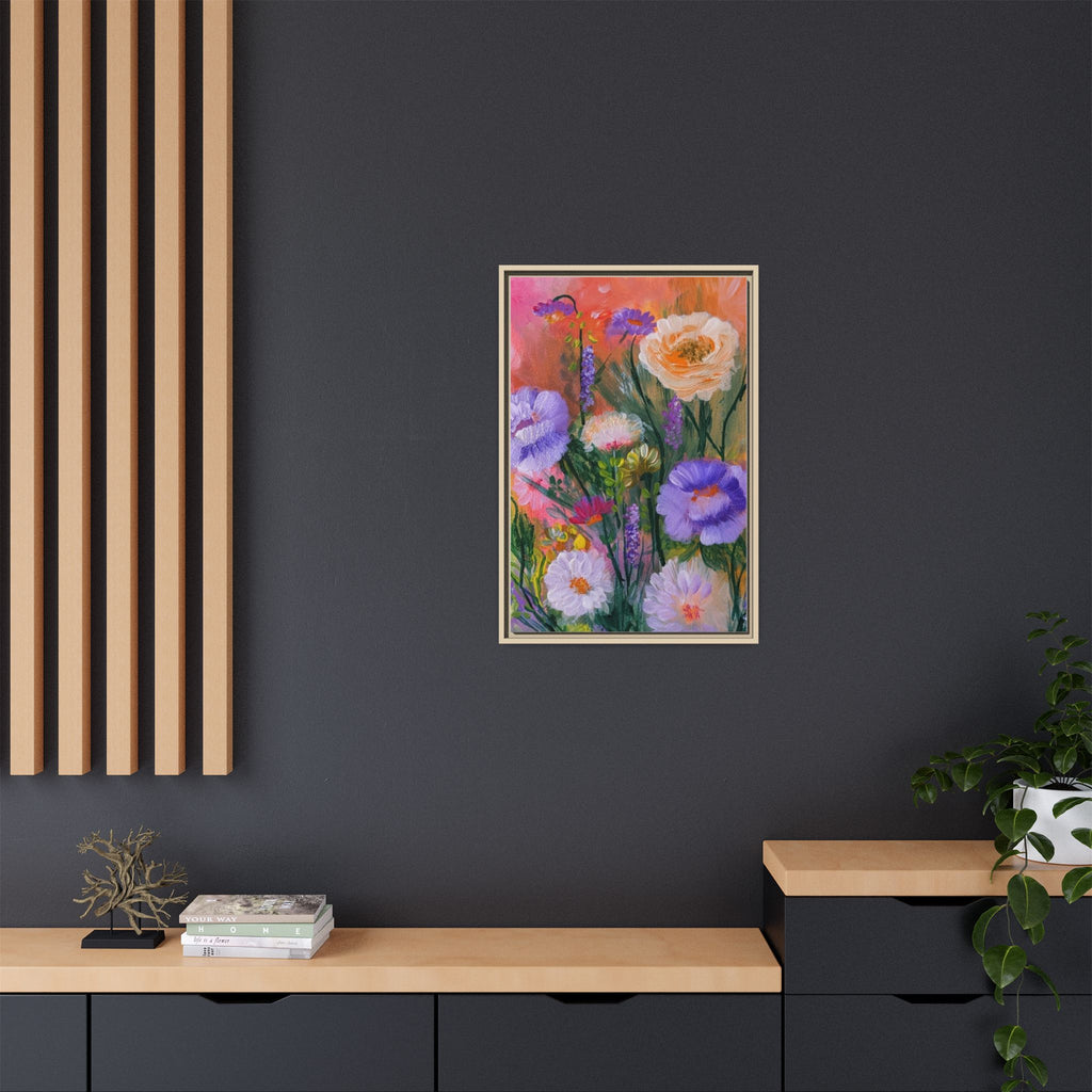 Framed Floral Canvas Print — Colorful Wildflower Bouquet Art