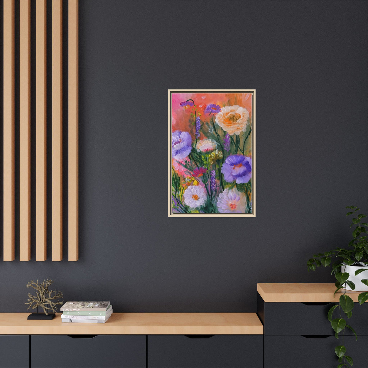 Framed Floral Canvas Print — Colorful Wildflower Bouquet Art