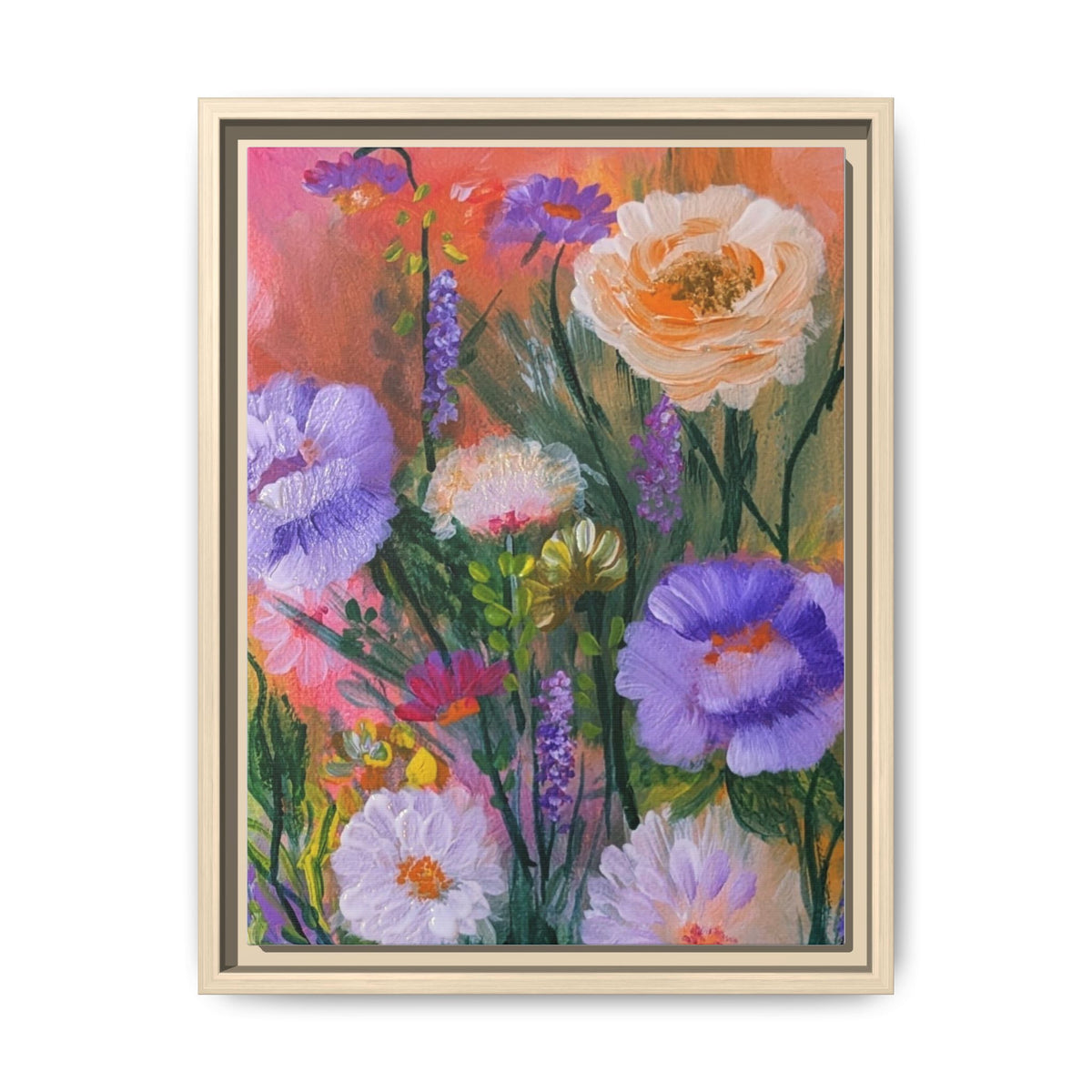 Framed Floral Canvas Print — Colorful Wildflower Bouquet Art