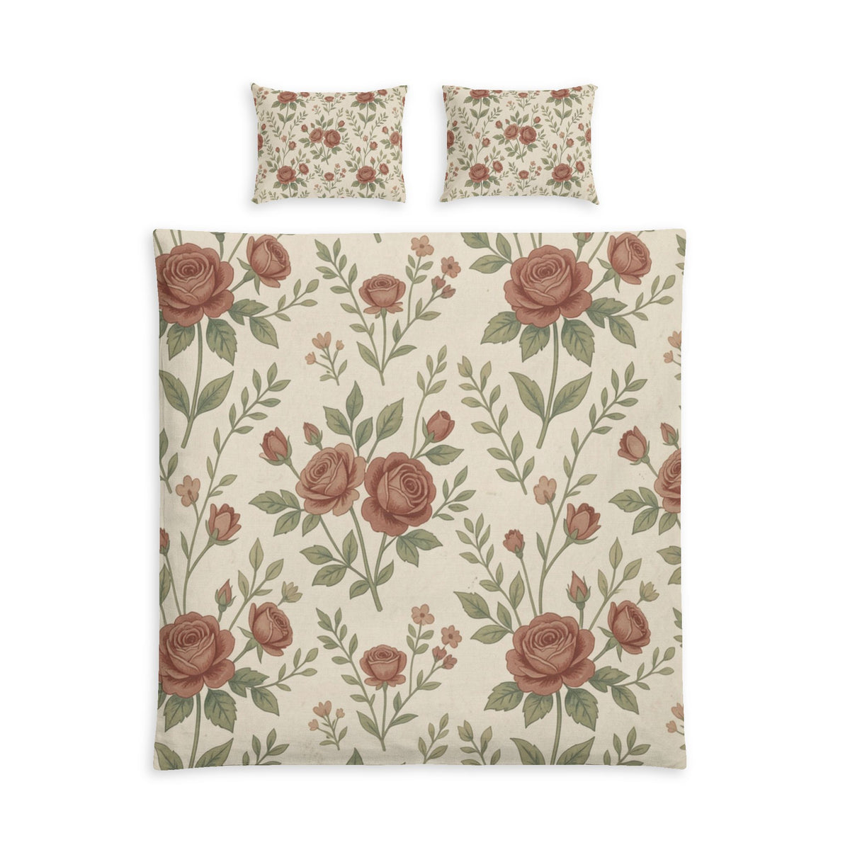 Vintage Rose Cotton Bed Set — Floral Duvet Cover & Pillowcases