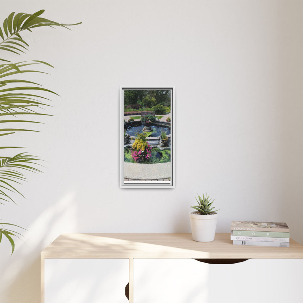 Framed Matte Canvas Fountain Garden Print