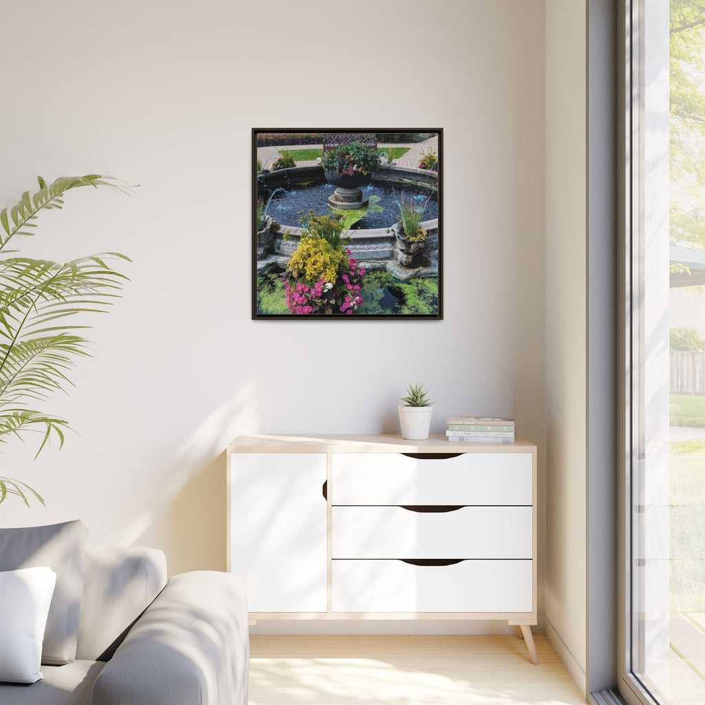Framed Matte Canvas Fountain Garden Print