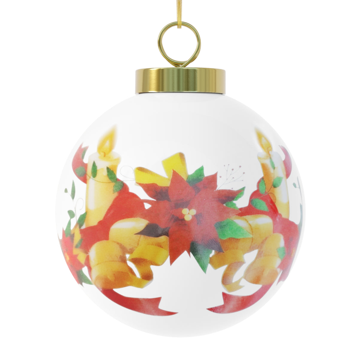Christmas Bell & Poinsettia Ornament — Vintage Holiday Ball Ornament