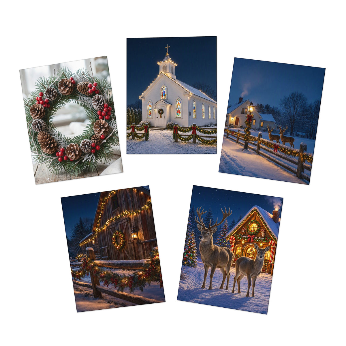 Christmas Winter Scenery Greeting Cards – 5-Pack Holiday Note Cards