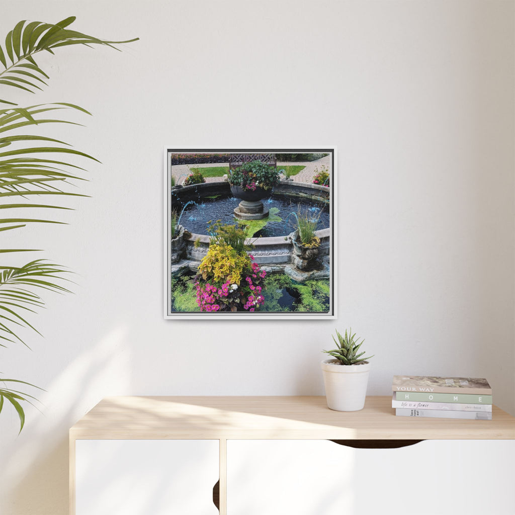 Framed Matte Canvas Fountain Garden Print