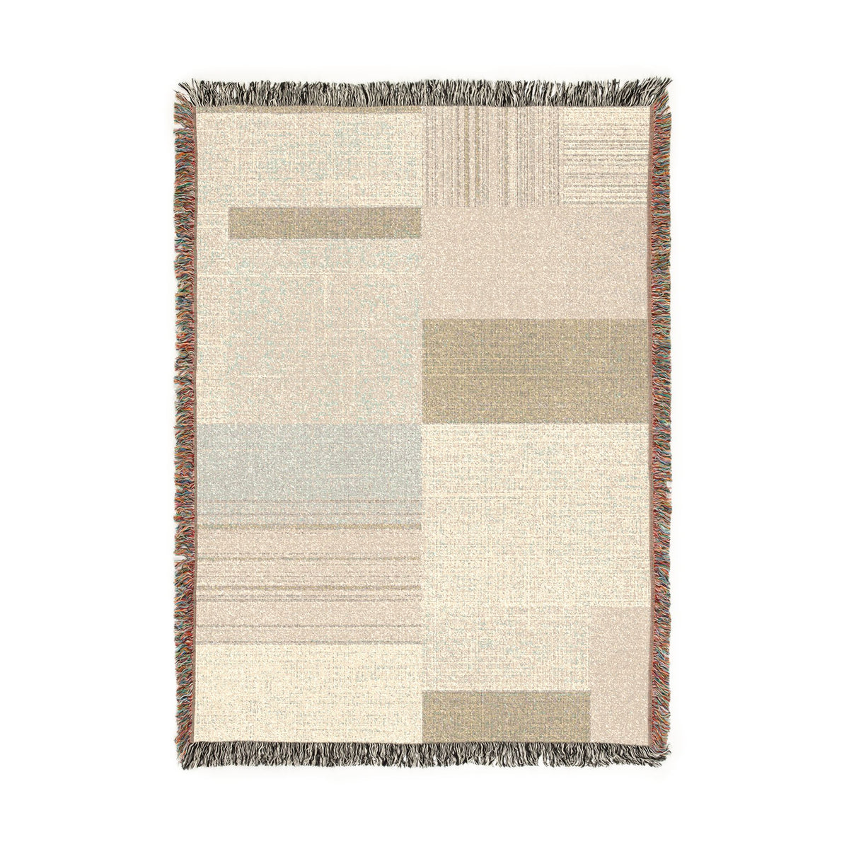 Modern Patchwork Woven Blanket – Neutral Geometric Throw for Living Room, Cozy Home Décor Gift