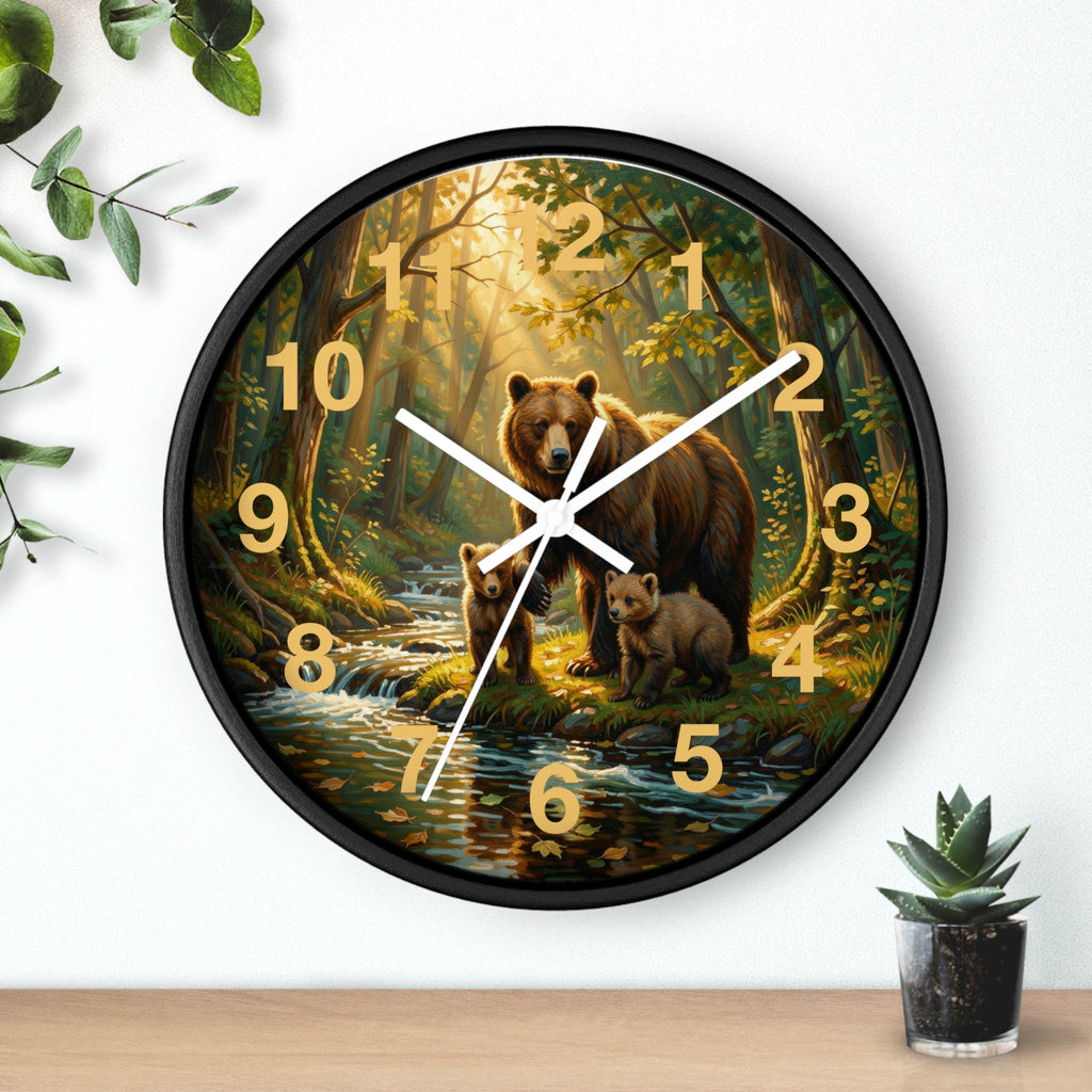 Bear Family Forest Wall Clock – Woodland Mom & Cubs Nature Decor