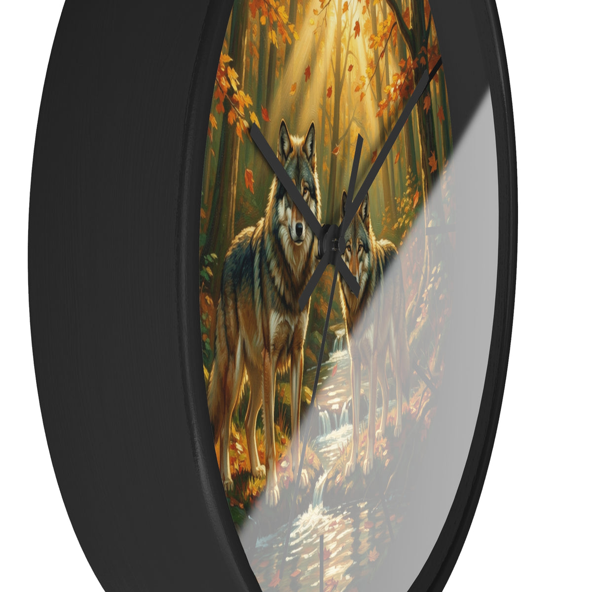 Wolf Forest Wall Clock — Autumn Woodland Wildlife Decor