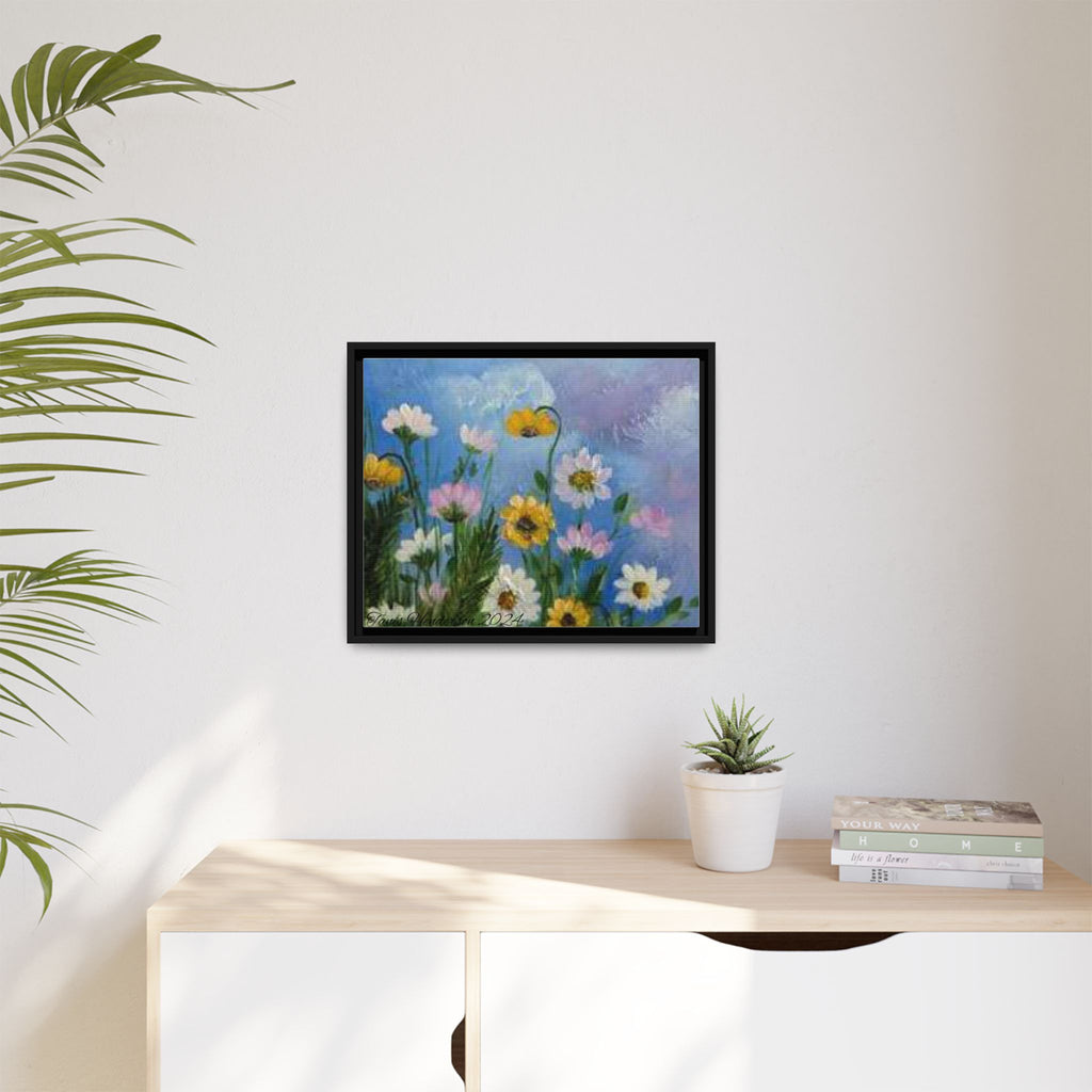 Framed Floral Meadow Canvas Print — Daisies & Wildflowers Art