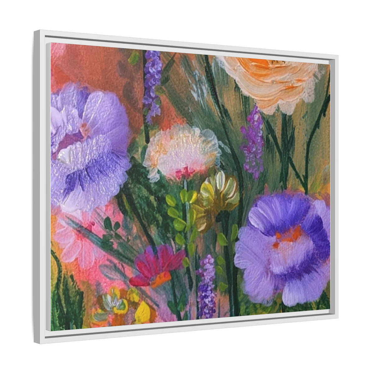 Framed Floral Canvas Print — Colorful Wildflower Bouquet Art