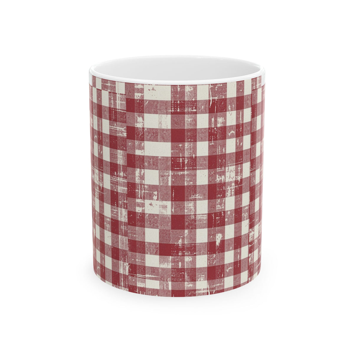 Red Buffalo Plaid Ceramic Mug — Rustic Farmhouse Coffee Cup (11oz & 15oz)