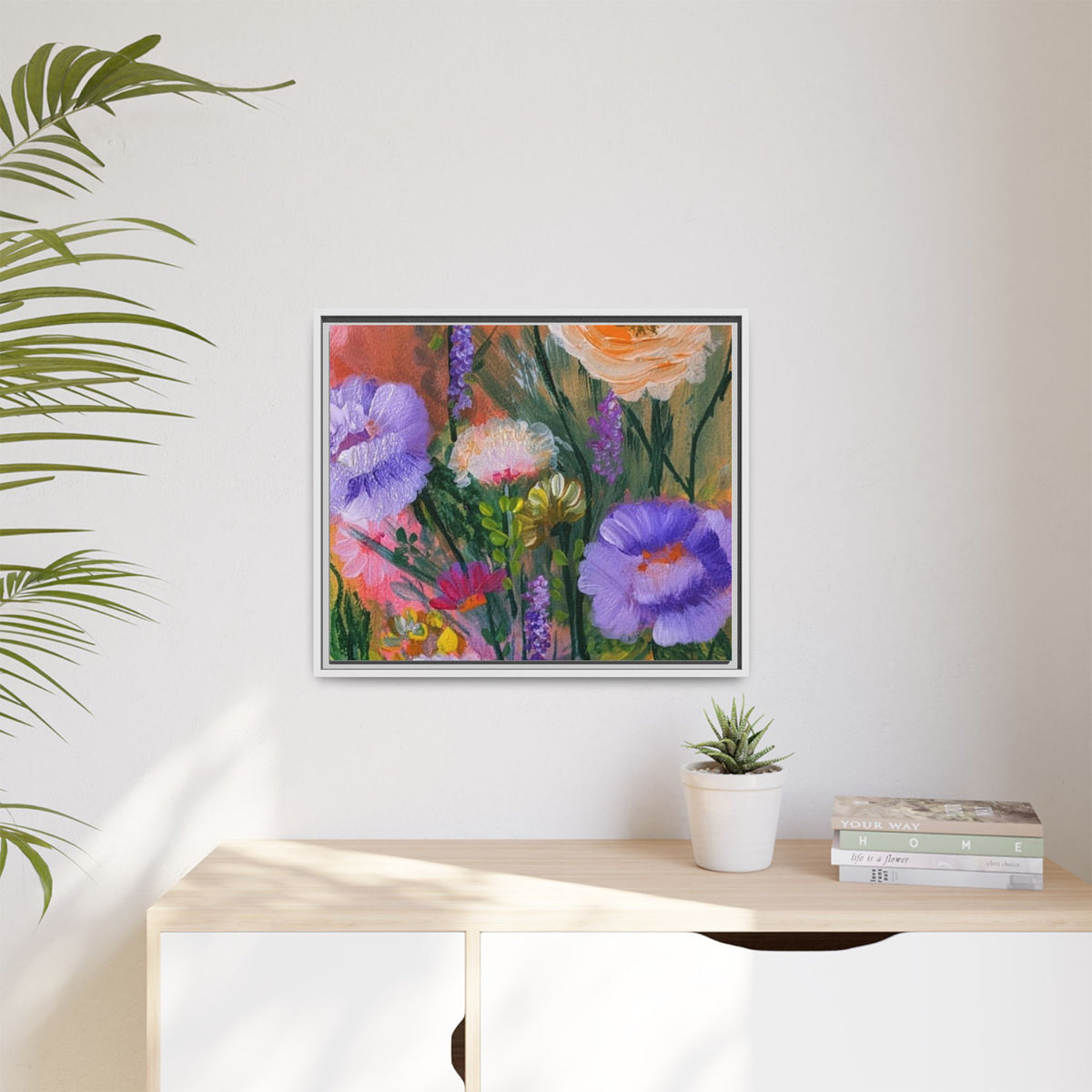 Framed Floral Canvas Print — Colorful Wildflower Bouquet Art