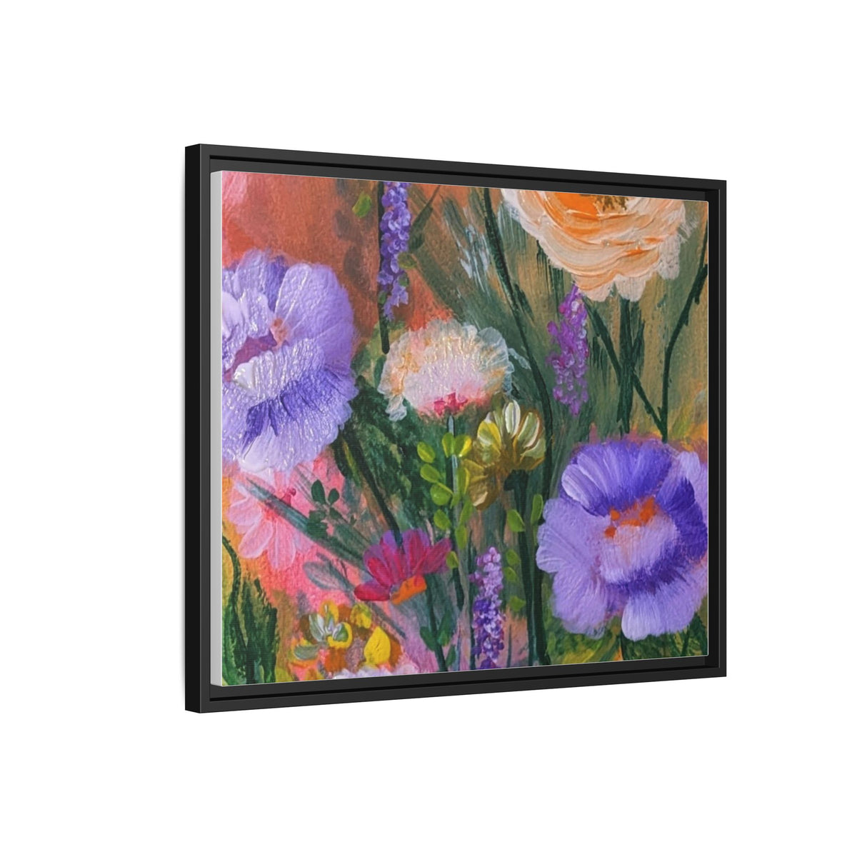 Framed Floral Canvas Print — Colorful Wildflower Bouquet Art