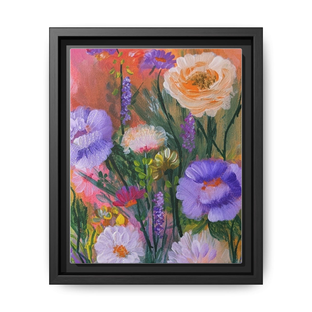 Framed Floral Canvas Print — Colorful Wildflower Bouquet Art