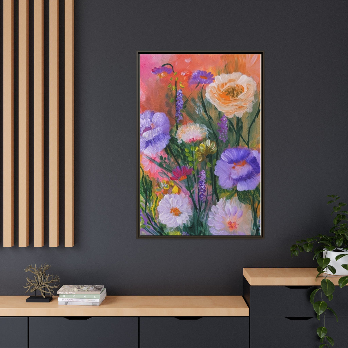 Framed Floral Canvas Print — Colorful Wildflower Bouquet Art