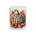 Fall Buffalo Check Pumpkin Mug — Autumn Sunflower & Button Decor (11oz, 15oz)