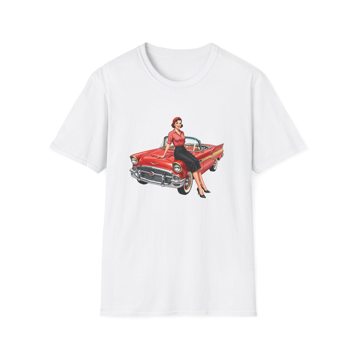 Vintage Pin-Up Girl with Red Classic Car T-Shirt