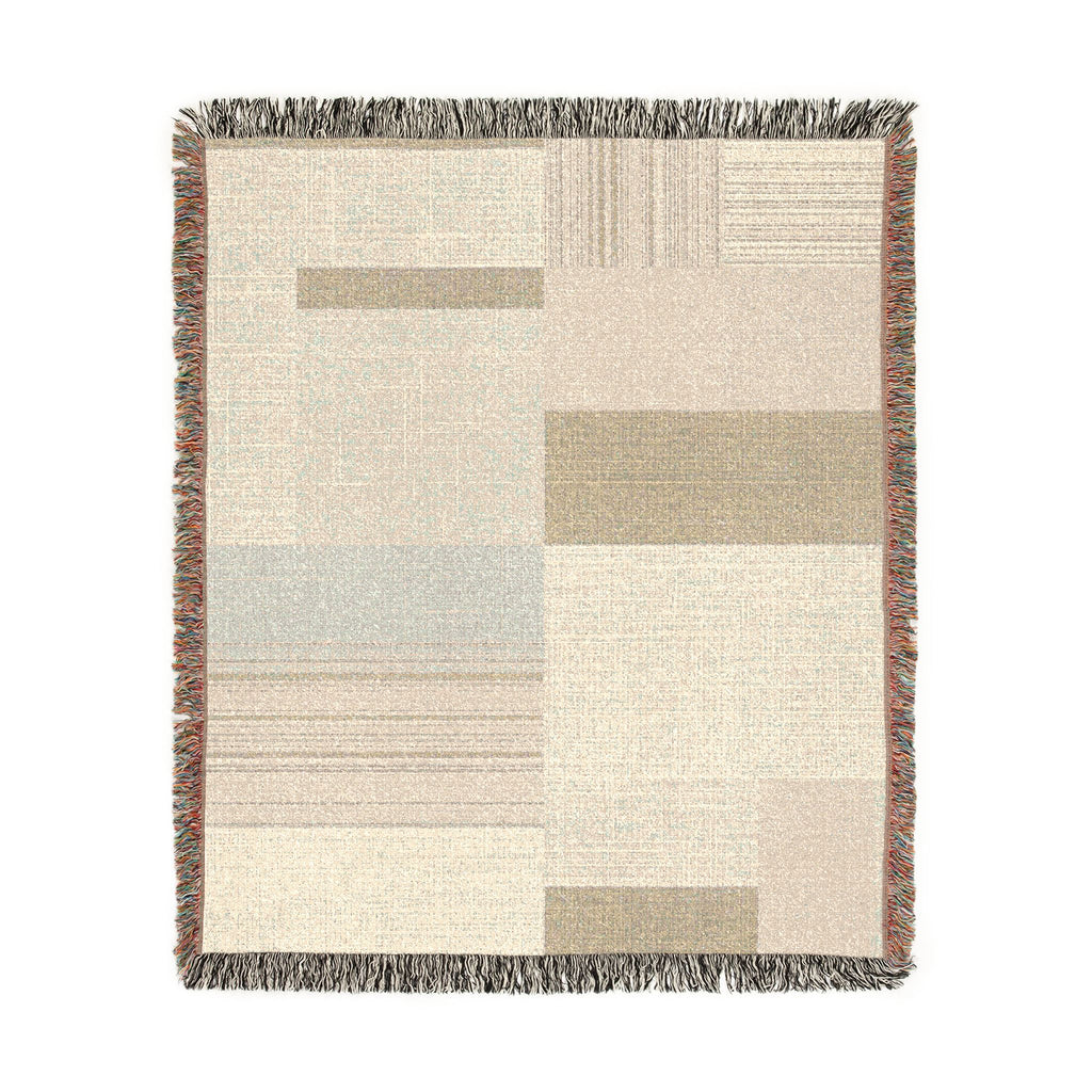 Modern Patchwork Woven Blanket – Neutral Geometric Throw for Living Room, Cozy Home Décor Gift