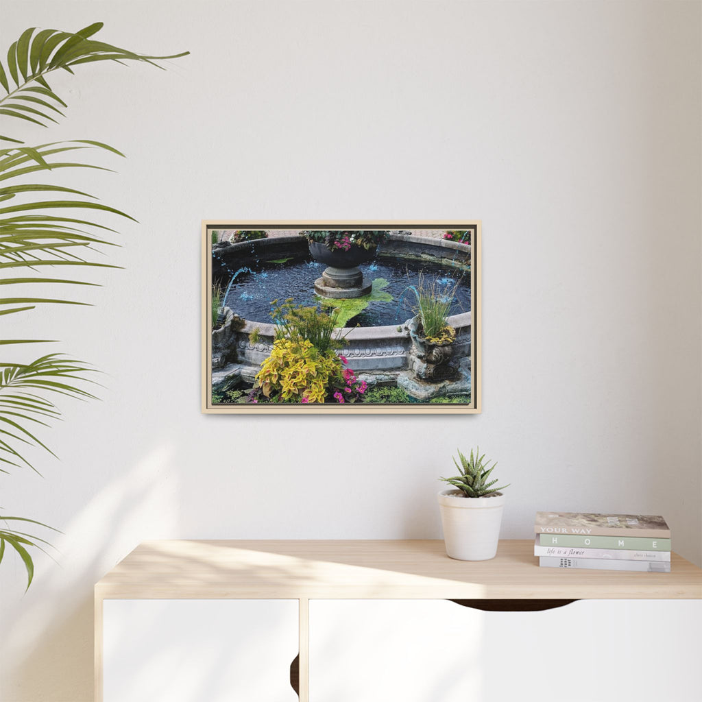 Framed Matte Canvas Fountain Garden Print