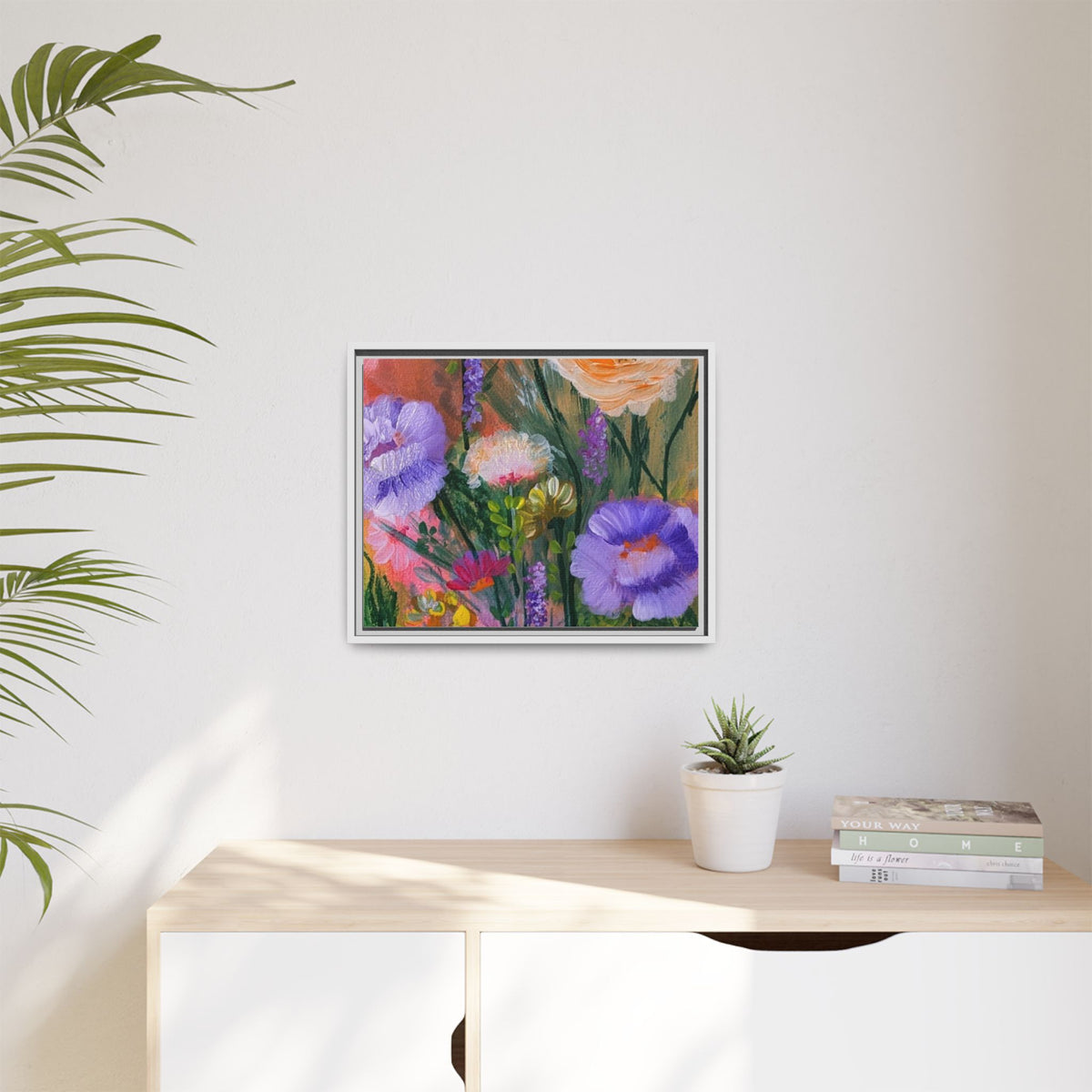 Framed Floral Canvas Print — Colorful Wildflower Bouquet Art